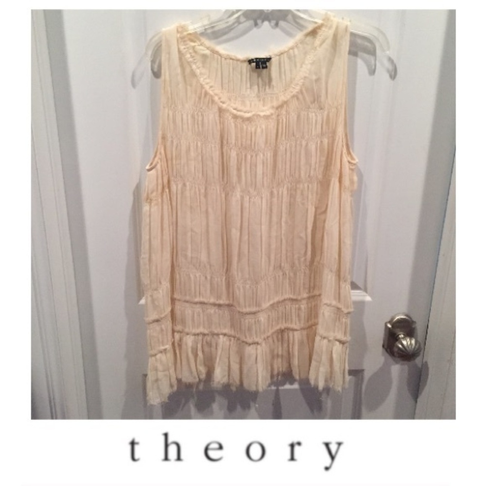 Theory Cream Silk Semi Sheer Sleeveless Blouse